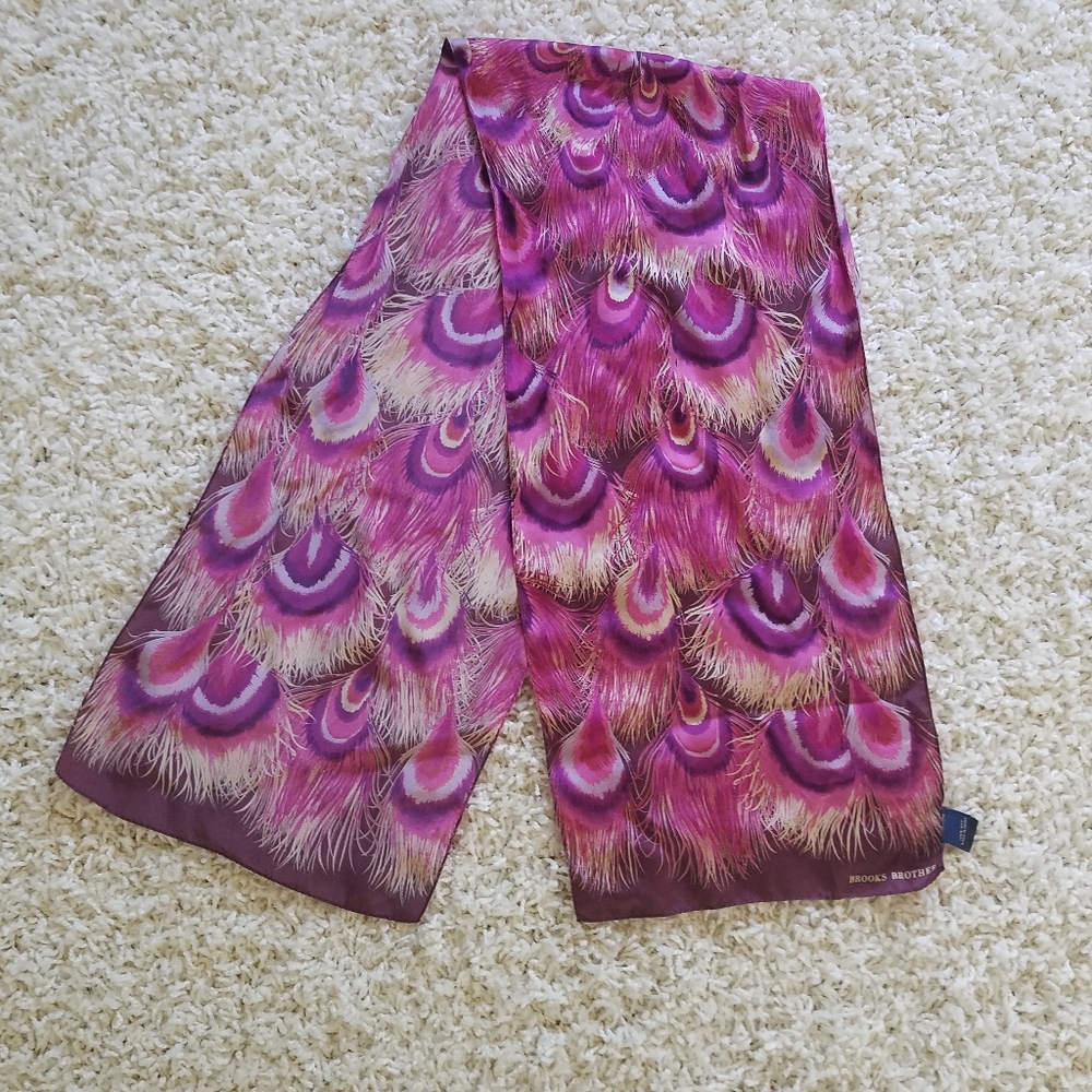 Brooks Brothers Purple Peony Feather-Print Silk Scarf